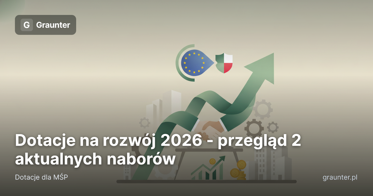 Logo GrantsFinder na okładce artykułu Dotacje na rozwój 2026 - przegląd 2 aktualnych naborów